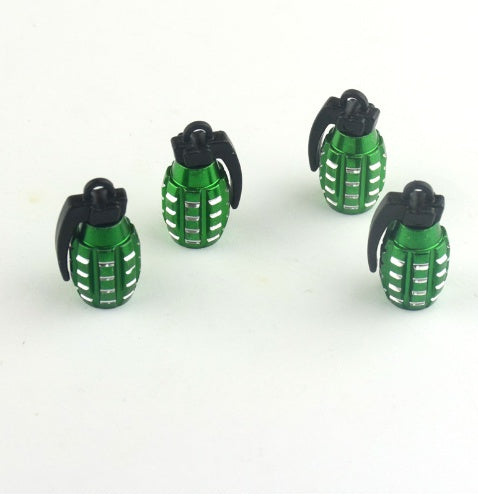 Set of grenade tire valve caps in multiple colors