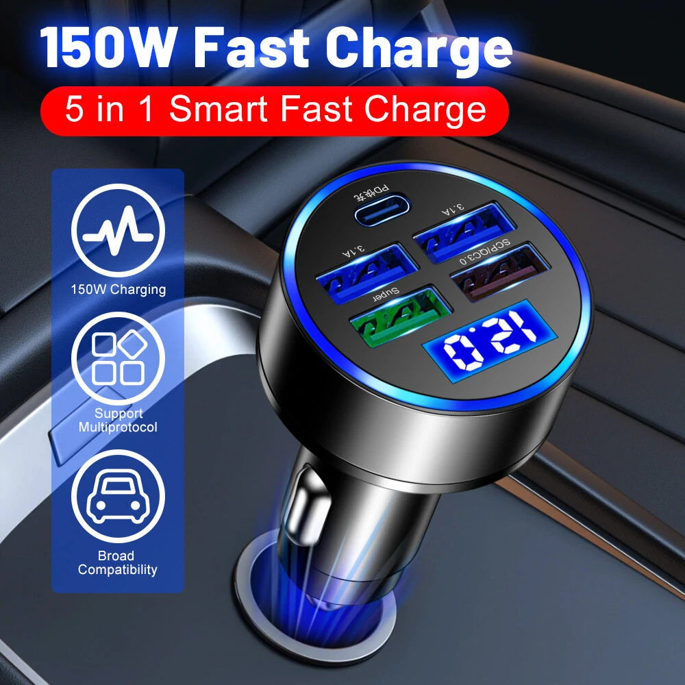 Car charger digital voltage display close-up